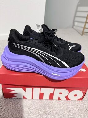 Puma Women's Black Athletic Shoes with Purple Midsole